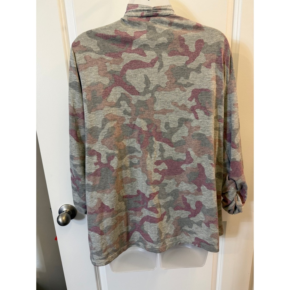 Susan Graver Lifestyle Pink Grey Camo Ruched Sleeve Cardigan XL Petite - Picture 7 of 9